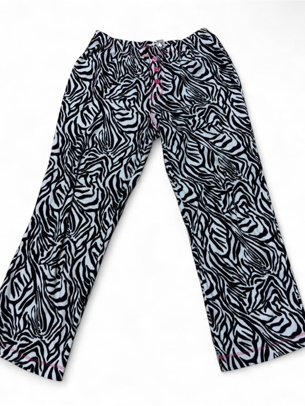 Y2K Zebra Print Fleece Pajama Pants Button Lounge Sleepwear Coquette McBling Vtg